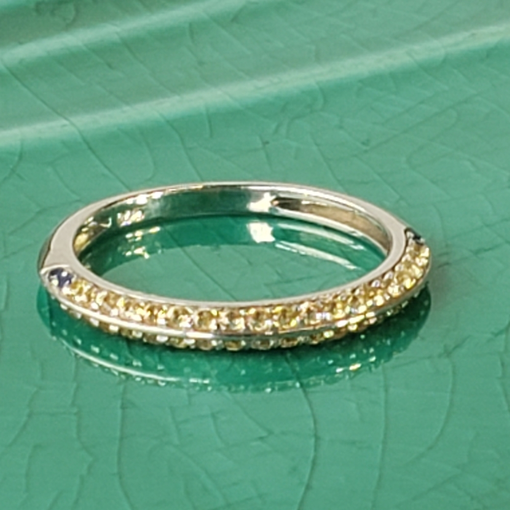 Yellow & Blue Sapphire Unisex Pinky ring in 925 Gold Plated Sterling Silver Sz 6 - Picture 10 of 11